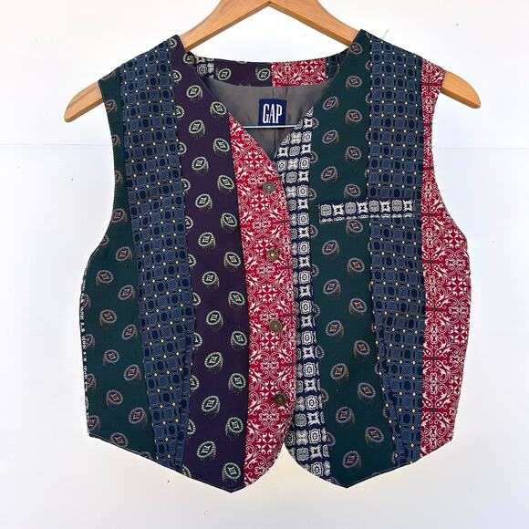 Vintage Gap Cropped 90s Y2K Patchwork Vest Quilt Cottagecore Bandana Small - Picture 2 of 8